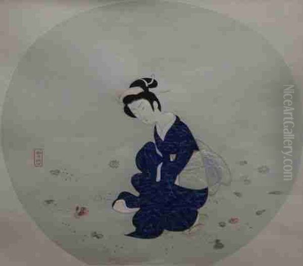 On The Beach Oil Painting by Komura Settai