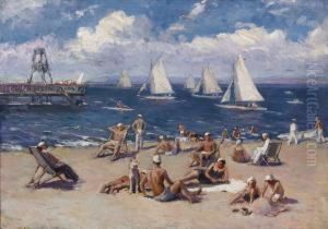 Beach Scene With Sailboats