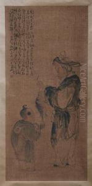 Old Man And Boy Oil Painting by Huang Shen