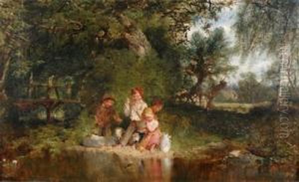 Children Fishing Oil Painting by Henry Shirley