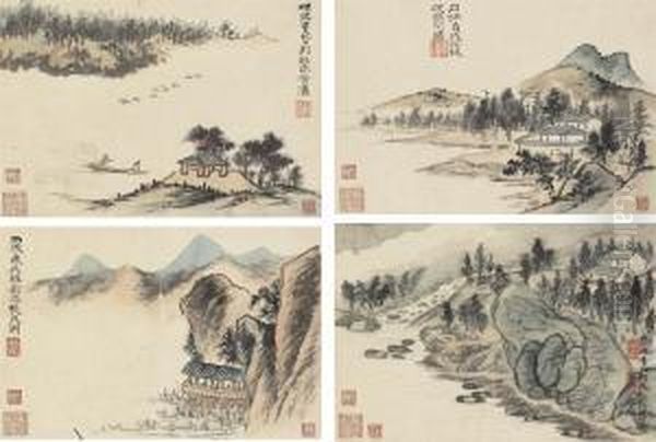 Mountain Retreat Oil Painting by Shitao Daoji