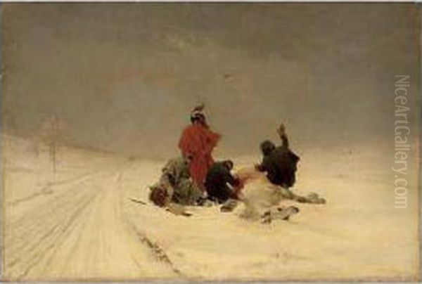 Russian Soldiers Heading Home Oil Painting by Nicolas Sicard