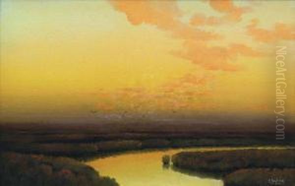Marsh At Sunset Oil Painting by Edwin C. Siegfried