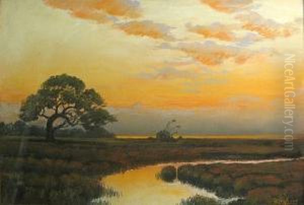 Sunset On The Marsh Oil Painting by Edwin C. Siegfried