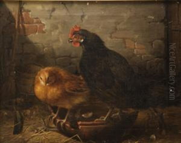 Gallinas Oil Painting by Joaquin Siguenza