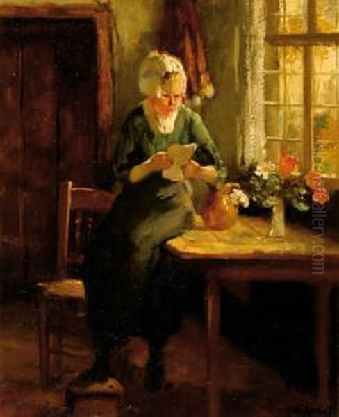 Woman Reading By A Window Oil Painting by Gijsbertus Jan Sijthoff
