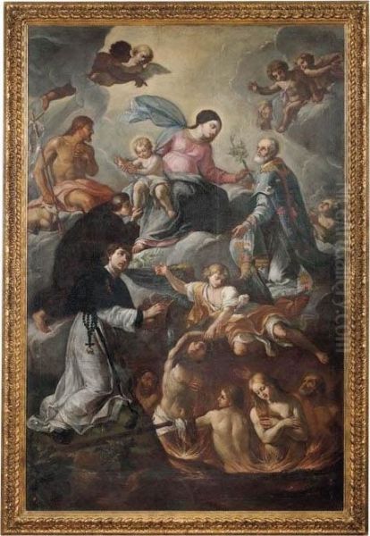 La Madonna, Santi E Le Anime Del Purgatorio Oil Painting by Mattei Silvestro