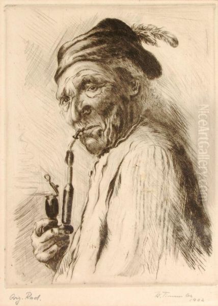 Timmler , Pfeiferauchenderalter Oil Painting by Friedrich Karl Joseph Simmler
