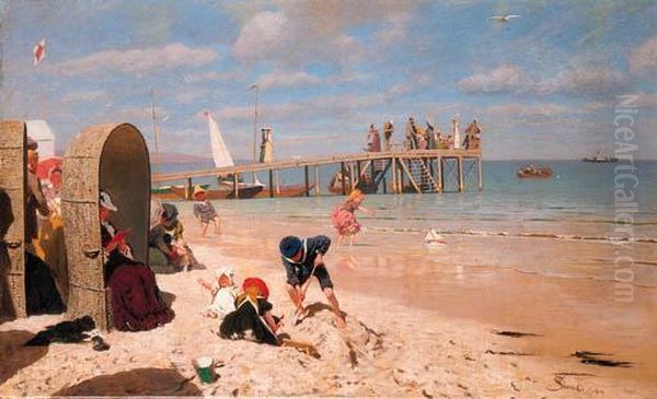 A Sunny Day At The Beach Oil Painting by Wilhelm Simmler