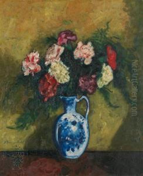 Le Pichet Bleu Aux Oeillets Oil Painting by Nicolas Sinezouboff