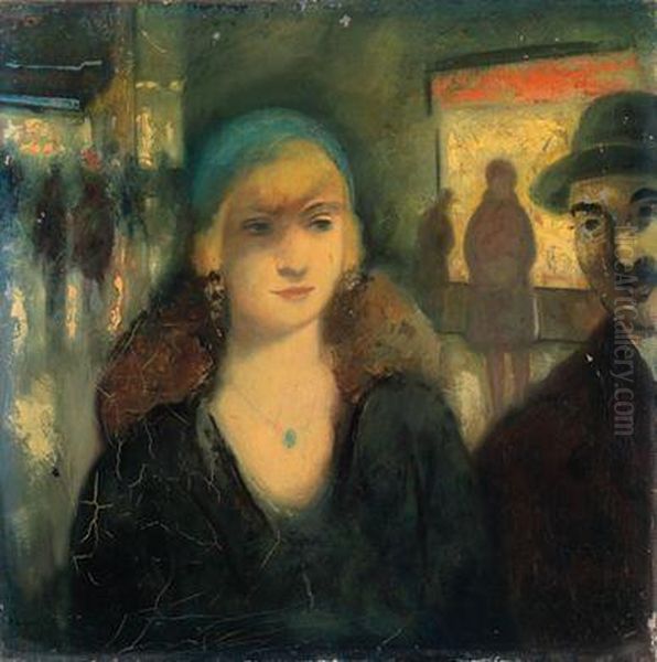 In Einer Berliner Strase Am Abend Oil Painting by Nicolas Sinezouboff