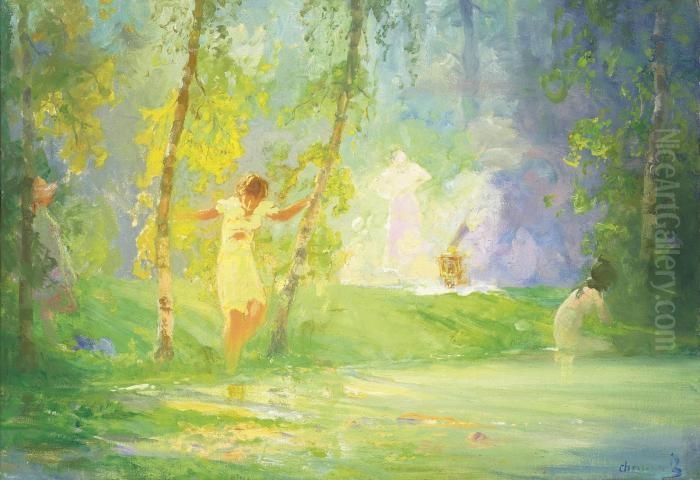Tea Party On The Riverbank Oil Painting by Pavel Dmitrievic Smarov