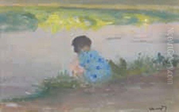 Jeune Fille Au Bord De L'eau Oil Painting by Pavel Dmitrievic Smarov