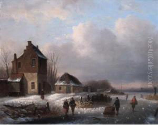 Winter Scene Oil Painting by Louis Smets