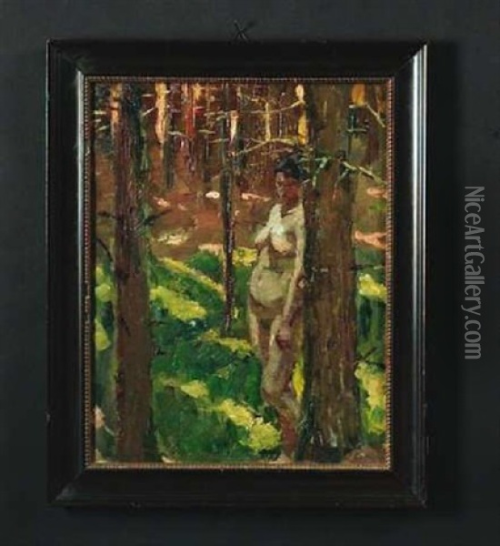 Waldinneres Mit Weiblichem Akt Oil Painting - Hermann Pleuer