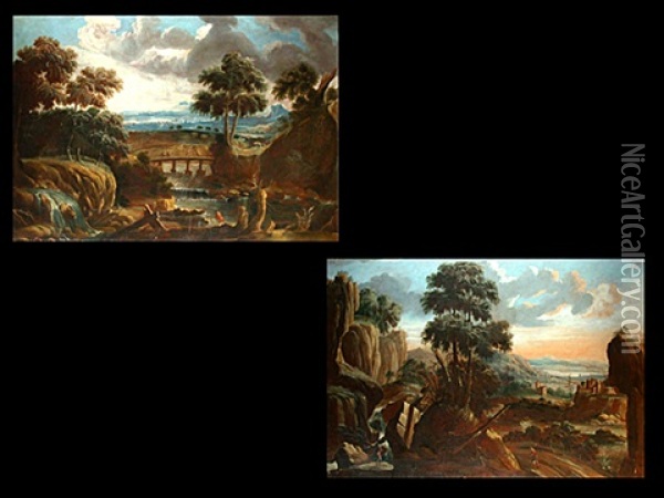Italienische Landschaft Mit Personenstaffage (+ Another Similar. Lrgr; Pair) Oil Painting - Bartolomeo Pedon
