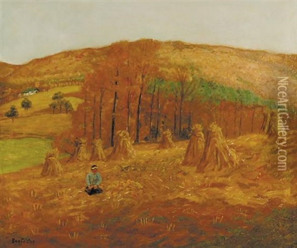 Corn Field And Autumn Hills Oil Painting - Ben Foster