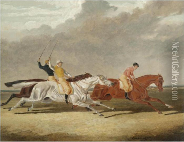 Race For The Subscription Plate 
At Newmarket 22nd April 1835 Between Plenipotentiary, Clearwell And 
Rosalie Oil Painting - John Frederick Herring Snr