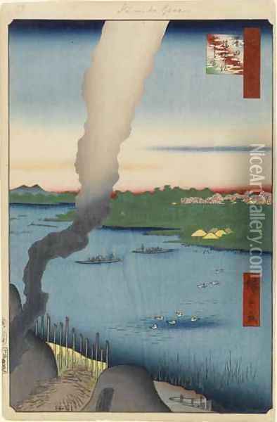 Tile Kilns and Hashiba Ferry Sumida River Oil Painting - Utagawa or Ando Hiroshige