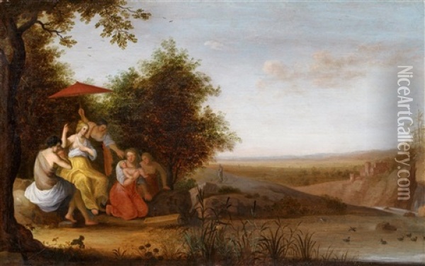 Die Auffindung Des Mose (+ Jakob Und Rahel Am Brunnen; Pair) Oil Painting - Cornelis Willaerts