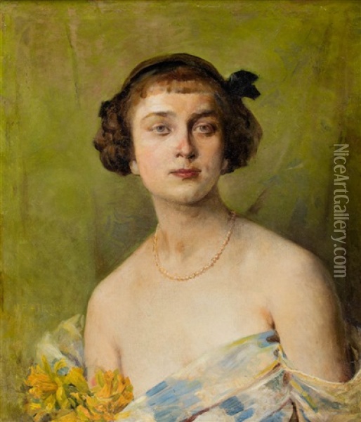 Portret Mlodej Damy Oil Painting - Henryk Piatkowski