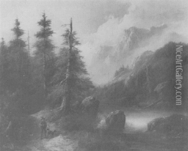 Alpenlandschaft Mit Jager Oil Painting - Edouard Boehm