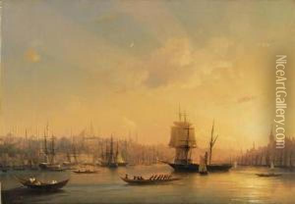 Dusk On The Golden Horn With The Blue Mosque And Constantinople Beyond Oil Painting - Ivan Konstantinovich Aivazovsky