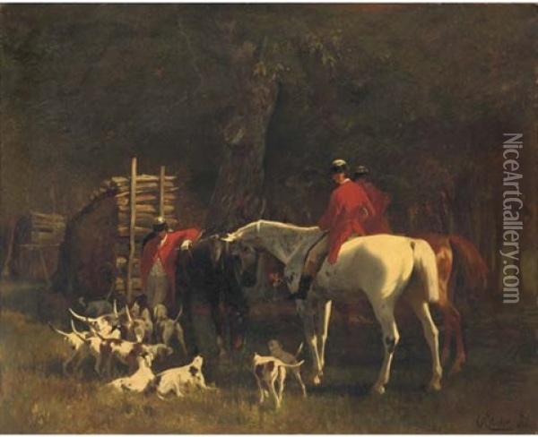 Huntsmen With Hounds Oil Painting - Carl Rudolph Huber