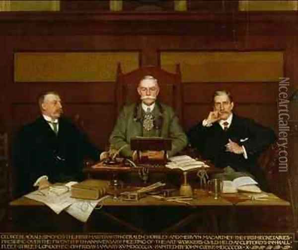 G Blackall Simonds with Gerald Horsley and Mervyn Macartney Presiding over the 25th Anniversary Meeting of the Art Workers Guild at Cliffords Inn Hall Fleet Street London Oil Painting - John Percy Cooke