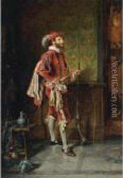 Portrait Of A Spanish Musketeer Oil Painting - Hermann Kern