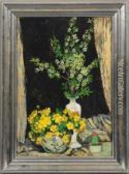 Blumenstillleben Mit Bluhenden Kirschzweigen In Einer Vase Oil Painting - Emil Orlik