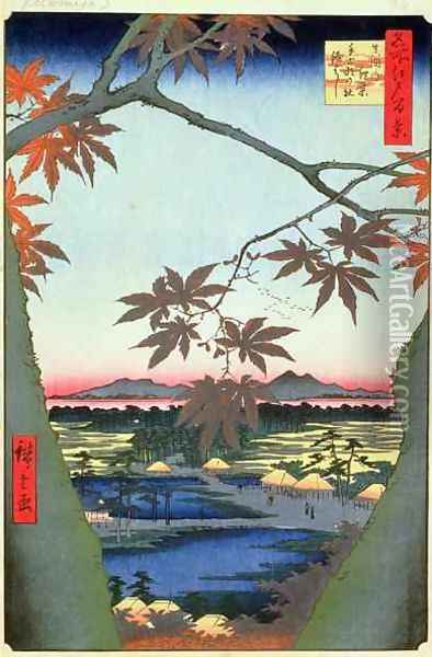 Maple Trees at Mam Tekona Shrine and Linked Bridge Oil Painting - Utagawa or Ando Hiroshige