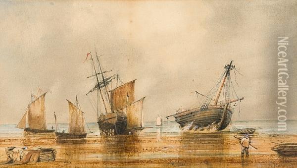 Fishing Boats On The Beach Oil Painting - Will. Philip Barnes Freeman