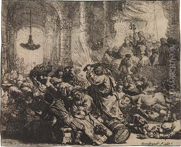 Christ Driving The Money Changers From The Temple Oil Painting - Rembrandt Van Rijn
