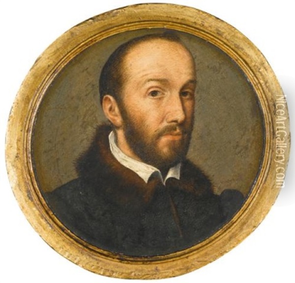 Portrait Of Antoine Perrenot De Granvelle, Head And Shoulders Oil Painting - Antonis Mor Van Dashorst