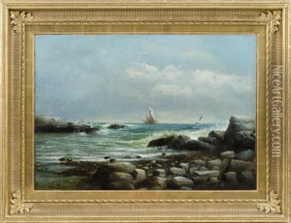Sailboats Off A Rocky Coast Oil Painting - Edward Moran