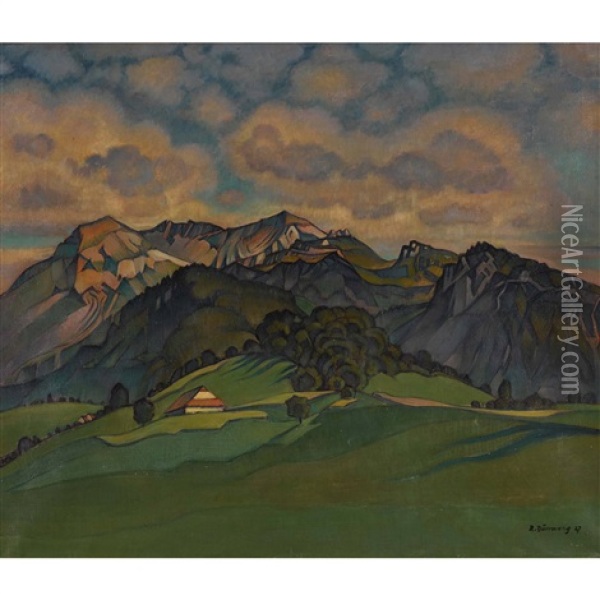 Hugelige Landschaftspartie Oil Painting - Rudolf Duerrwang