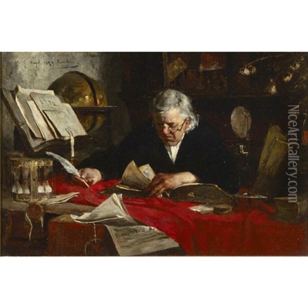 Notary At Work Oil Painting - Gustav Majer