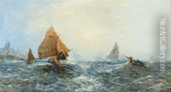 Shipping In Rough Seas Off The Coast In Full Sunshine Oil Painting - J. Joy