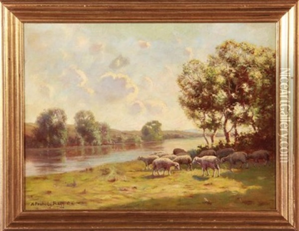 River Scene With Sheep Oil Painting - H. Peabody Flagg