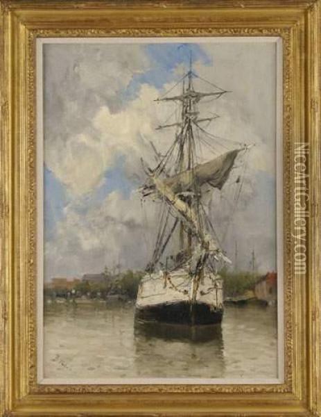 Voilier Au Port De Dordrecht, Pres De La Haye Oil Painting - Frank Myers Boggs