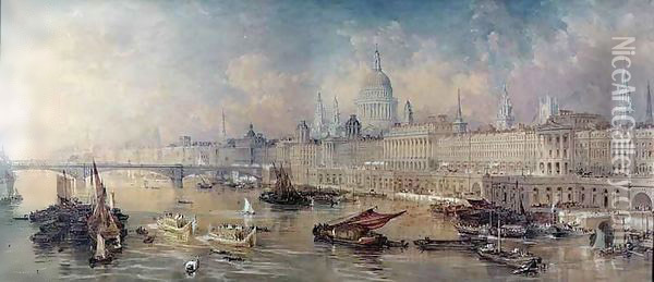Design for the Thames Embankment, view looking upstream Oil Painting - Allote