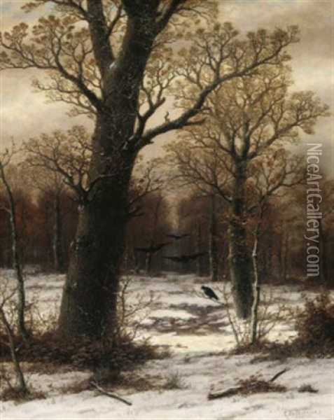 Eichen Im Winterwald Oil Painting - Caesar Bimmermann