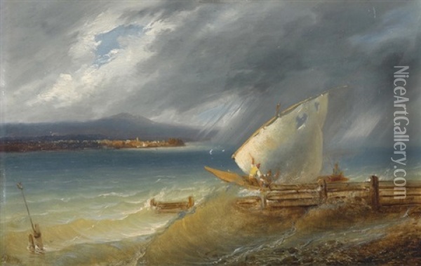 Aufkommender Sturm Bei Eaux Vives, Am Genfersee Oil Painting - Francois Diday