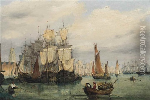 Shipping On The Thames Oil Painting - James Holland