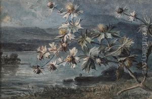 Thistles With Landscape Beyond Oil Painting - Pierre-Henri-Theodore Tetar van Elven