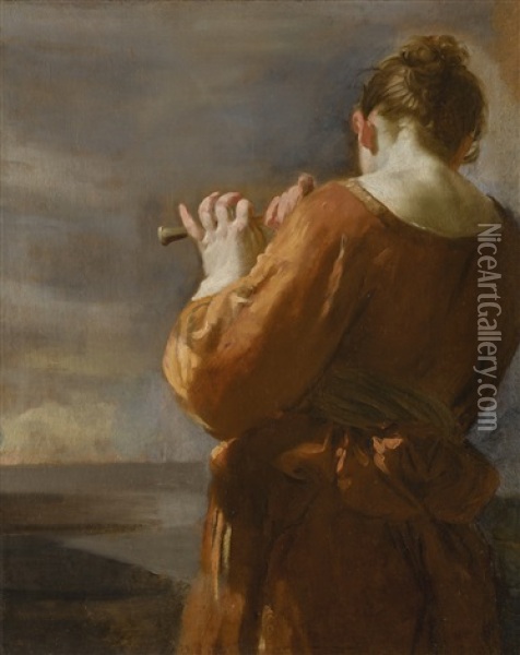 A Shepherdess Playing The Flute Oil Painting - Giuseppe Maria Crespi
