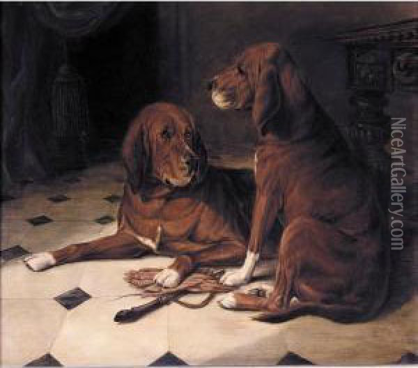 Two Hounds In A Great Hall Oil Painting - William Luker