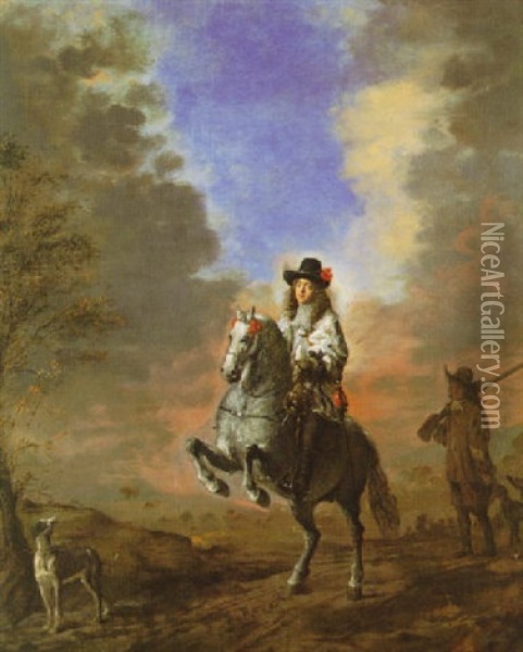 Equestrian Portrait Of A Man With A Page Oil Painting - Thomas De Keyser