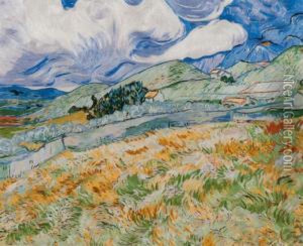 Wheat Field With Mountains In Thebackground Oil Painting - Vincent Van Gogh